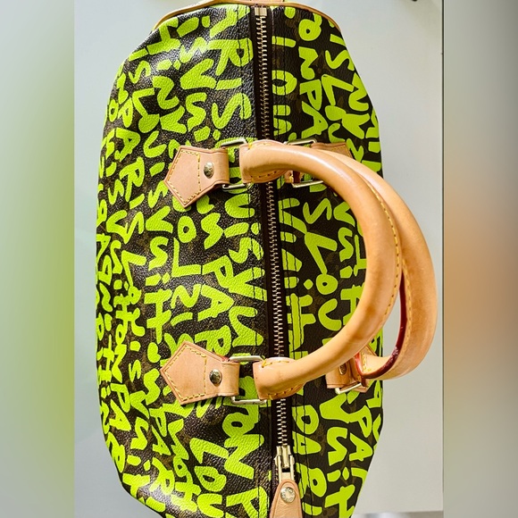 Rare LOUIS VUITTON Monogram Graffiti Speedy 30 neon green LV bag Sprouse - Picture 11 of 17